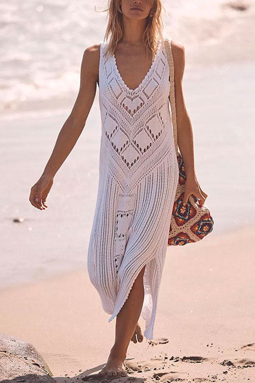 Valenzora | Rosiedress Sleeveless Hollow-Out Side Slit Cover-Up Dress