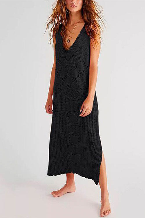 Valenzora | Rosiedress Sleeveless Hollow-Out Side Slit Cover-Up Dress