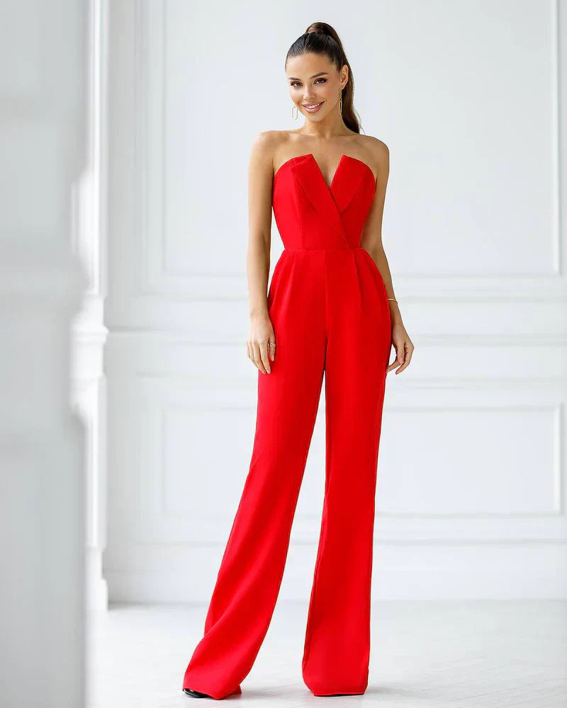 Valenzora | Asymmetrischer Revers-Jumpsuit mit mittlerer Taille für Pendler