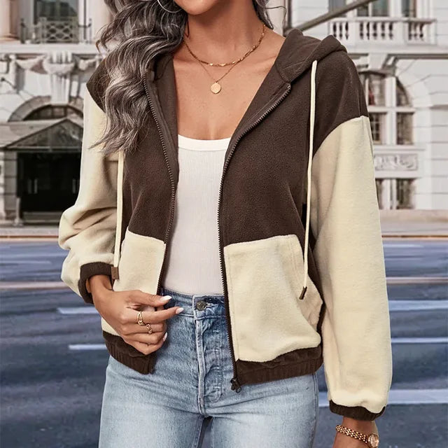 Valenzora - Fleece jacket with hood and patchwork pattern