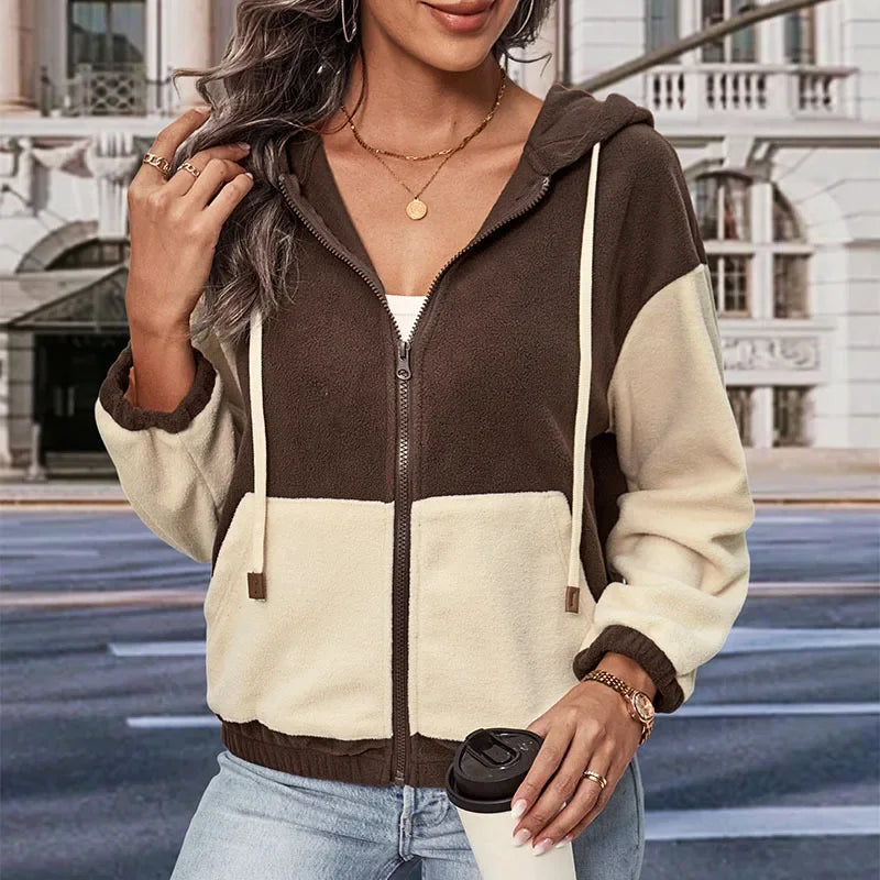 Valenzora - Fleece jacket with hood and patchwork pattern