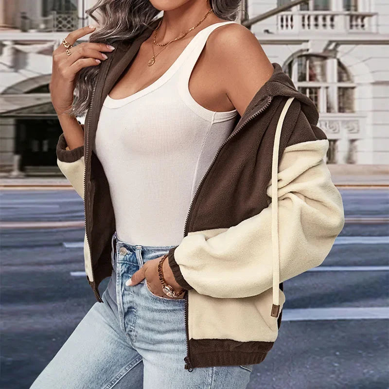 Valenzora - Fleece jacket with hood and patchwork pattern
