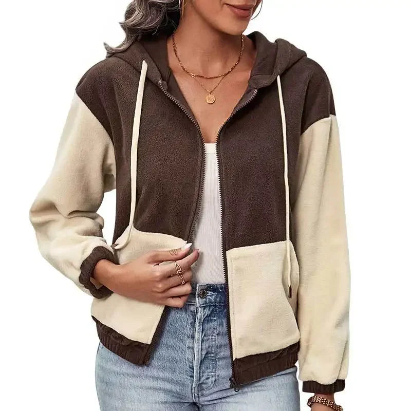 Valenzora - Fleece jacket with hood and patchwork pattern