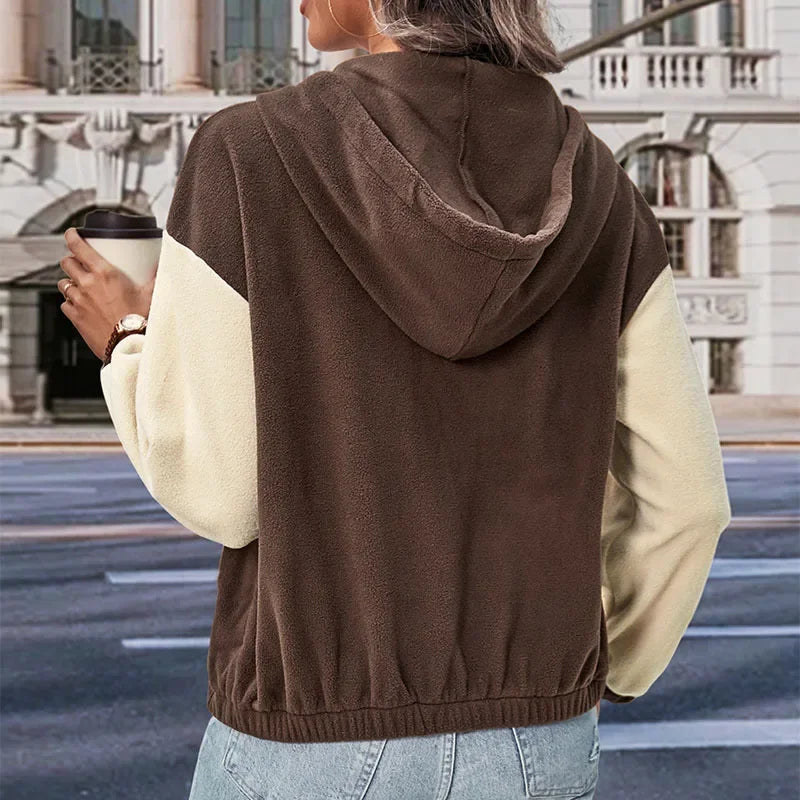 Valenzora - Fleece jacket with hood and patchwork pattern