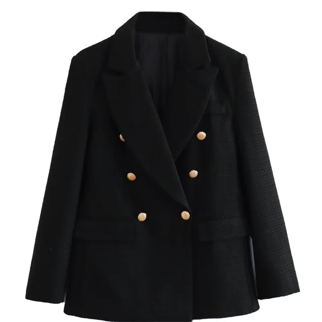 Double-breasted casual blazer with long sleeves