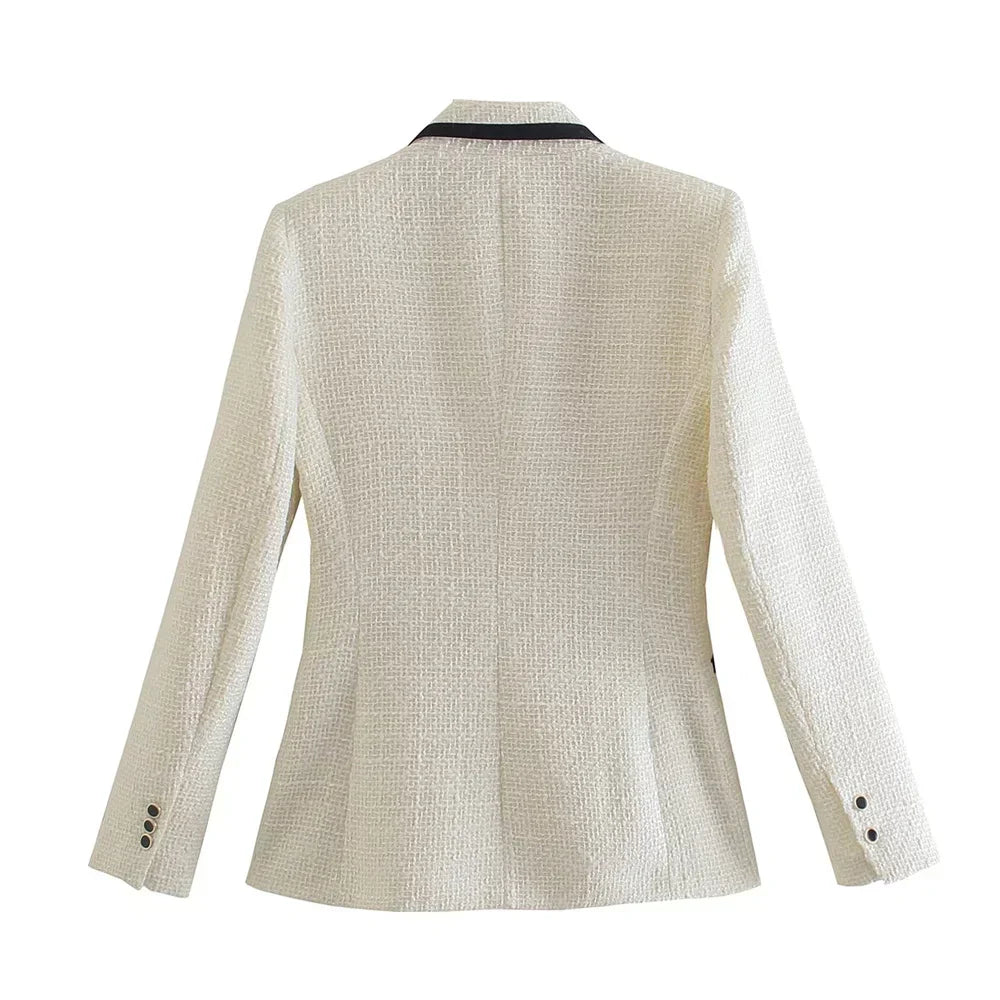 Valenzora - Women's Double-Breasted Casual Blazer with Long Sleeves