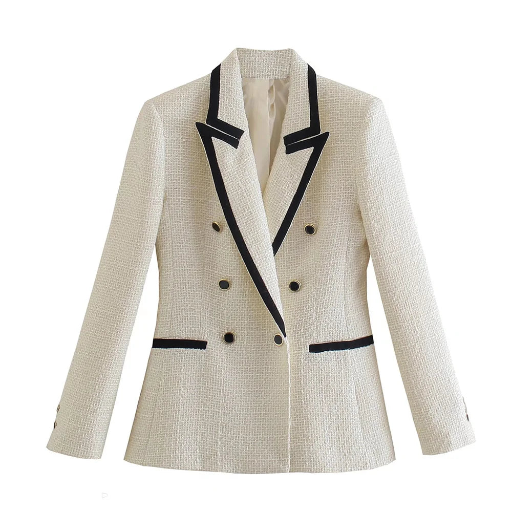 Valenzora - Women's Double-Breasted Casual Blazer with Long Sleeves