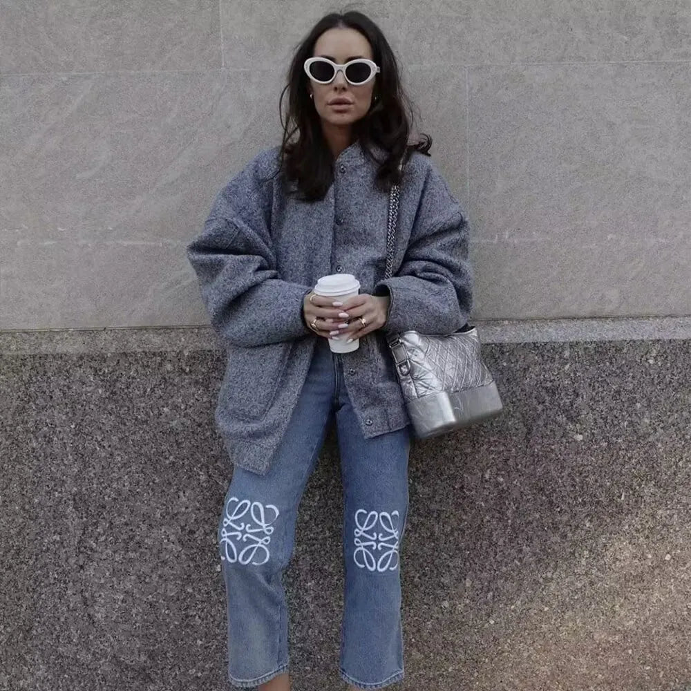 Valenzora - Women's oversized bomber jacket with pockets and snap button design