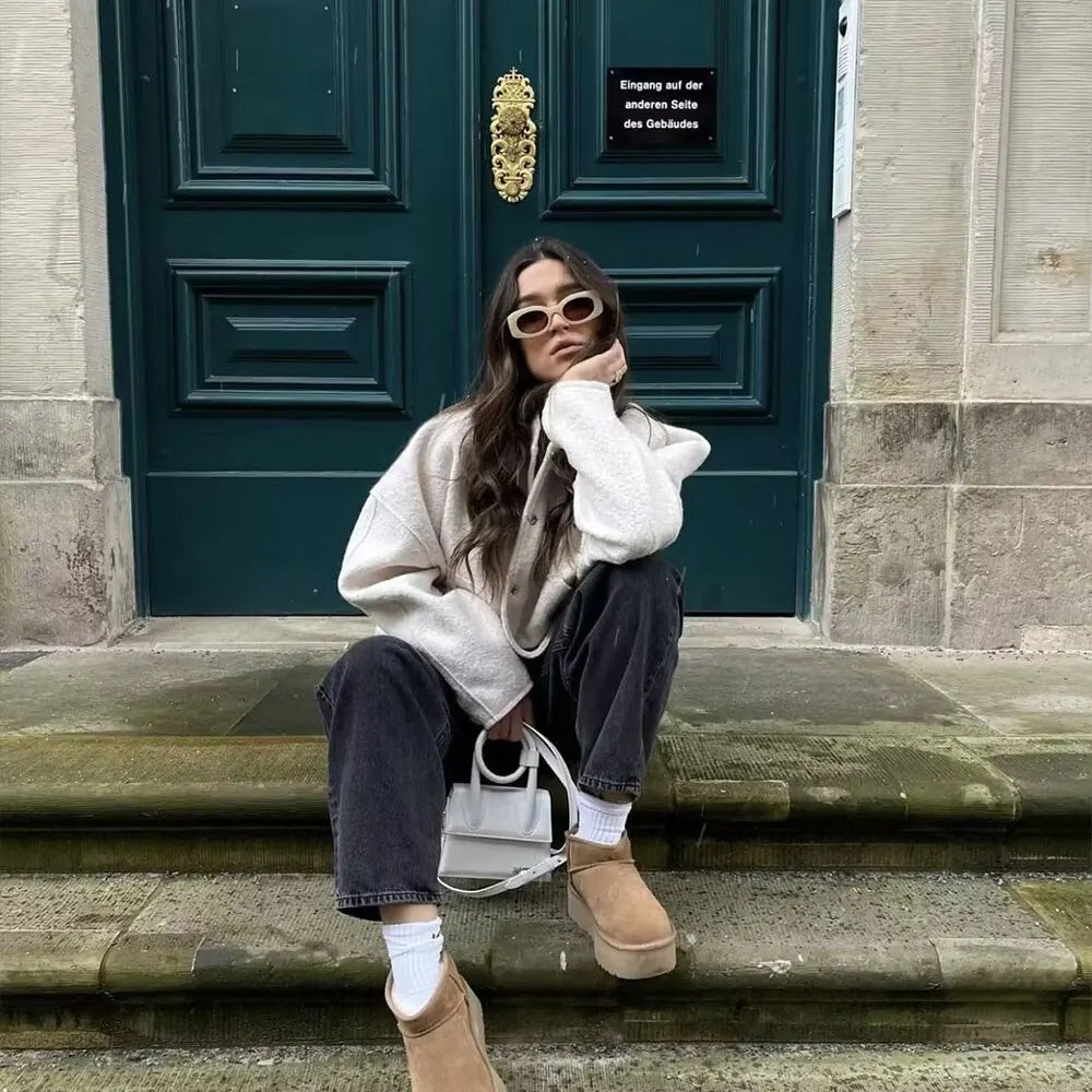 Valenzora - Women's oversized bomber jacket with pockets and snap button design