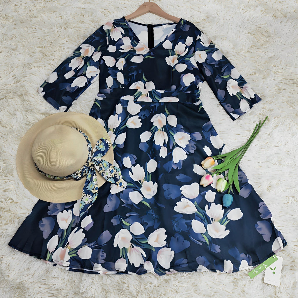 Valenzora | Floral siphonic dress with a wide V-neck