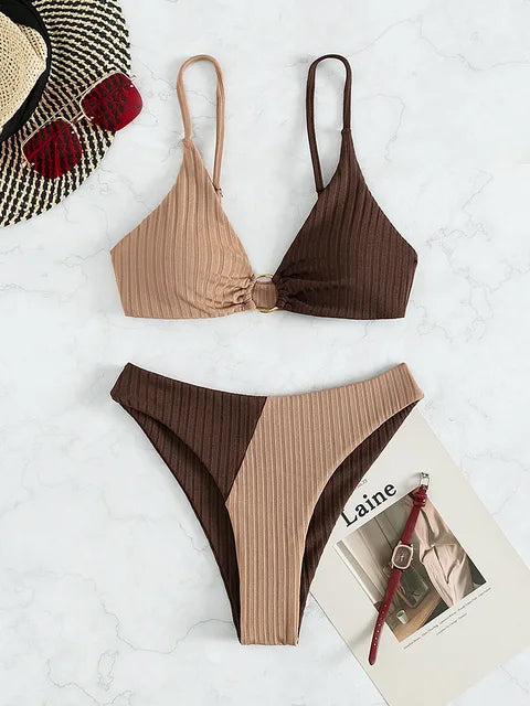 Valenzora | Two-tone ribbed high-waisted bikini for women
