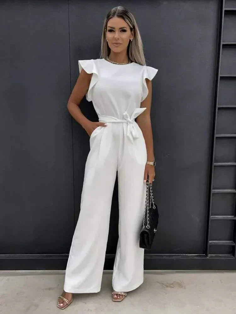 Valenzora | Elegant wide-leg trousers, subtle sleeve accents. Perfect for festive occasions.