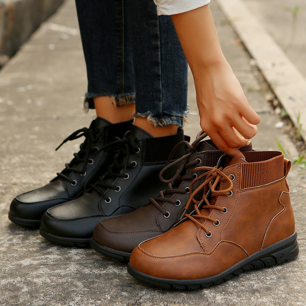 Valenzora | Women's lace-up boots - sturdy ankle boots with elasticated waistband and non-slip sole
