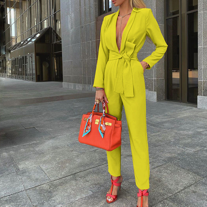 Damen-Overall mit geknöpftem V-Ausschnitt und tailliertem Design, Größe