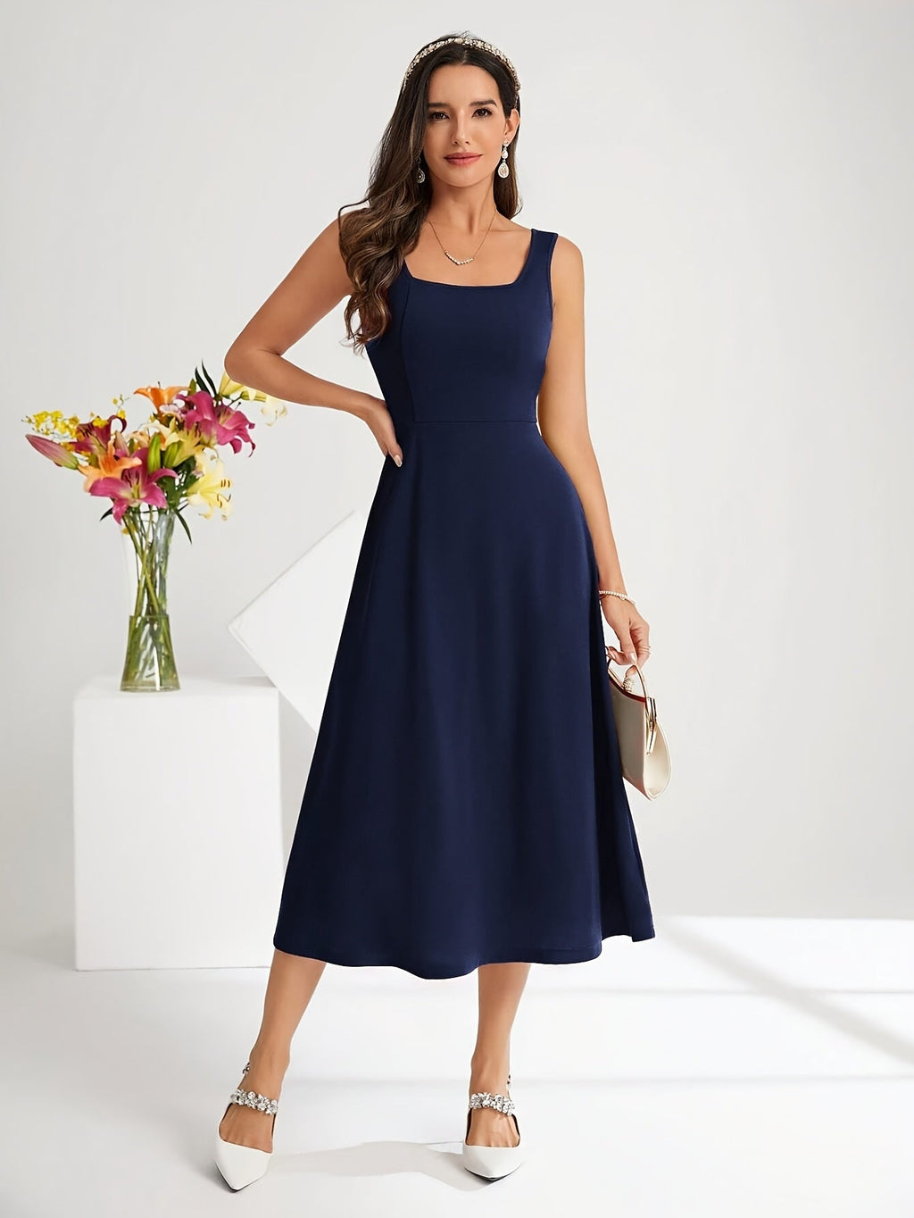 Valenzora | Elegantes Trägerkleid, dunkelblaue Farbe
