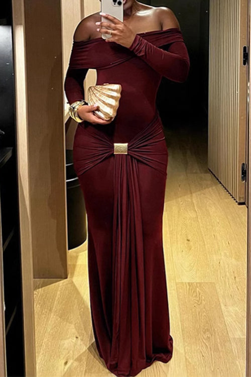 Valenzora | Rosiedress schulterfreies, vorne geknotetes, figurbetontes Maxi-Partykleid