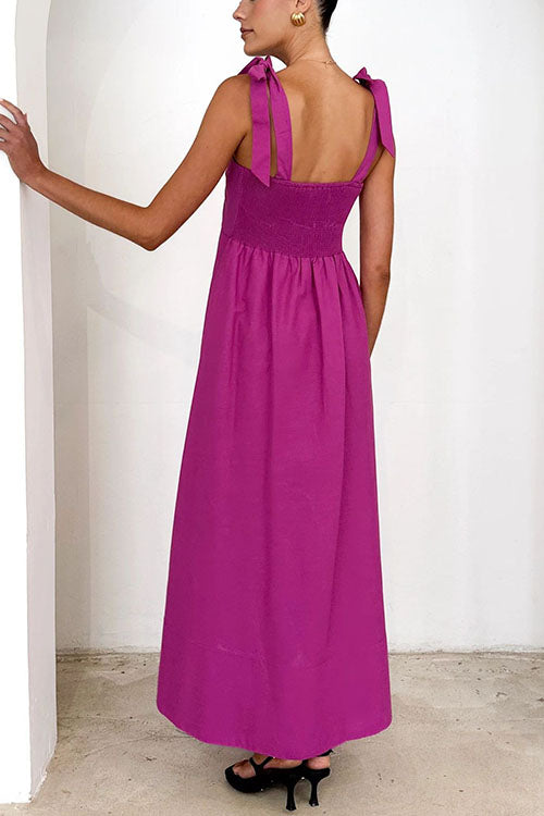 Valenzora | Rosiedress Maxikleid mit Spaghettiträgern, Schleifenschultern und Empire-Taille