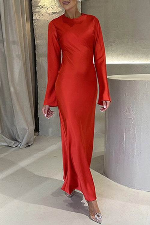 Valenzora | Rosiedress Round Neck Long Sleeve Satin Maxi Party Dress