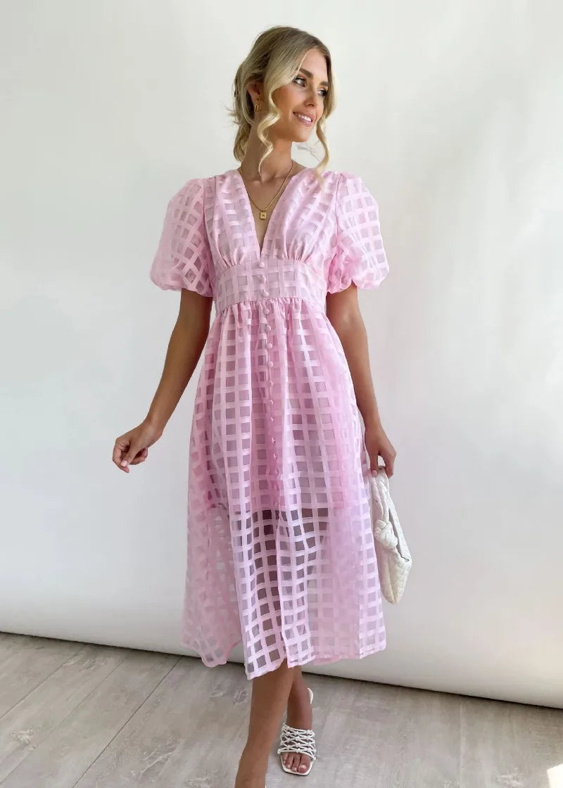 Valenzora | Puff Sleeve Midi Dress
