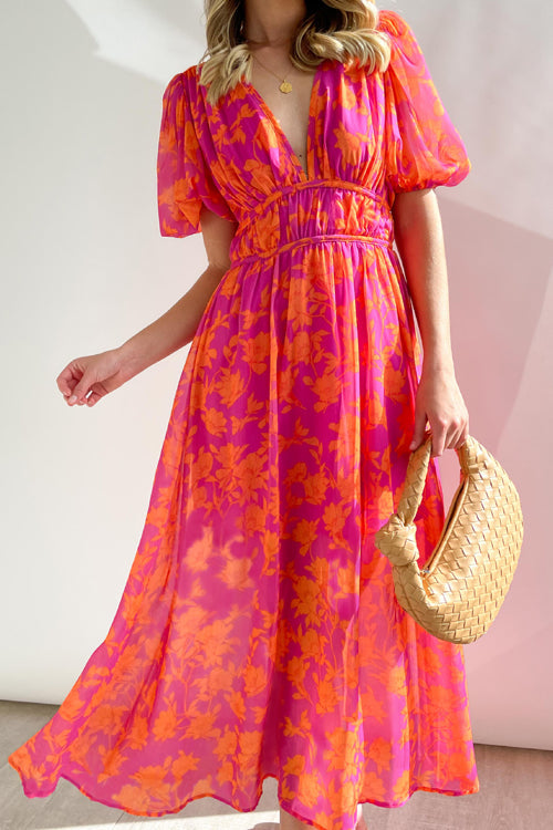 Valenzora | Real Love Print Puff Sleeve Maxi Dress