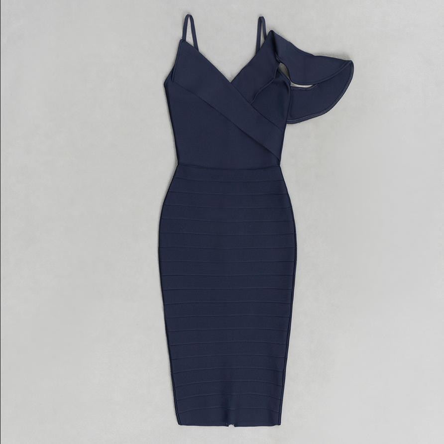 Midi dress with fold-over waistband | Blue
