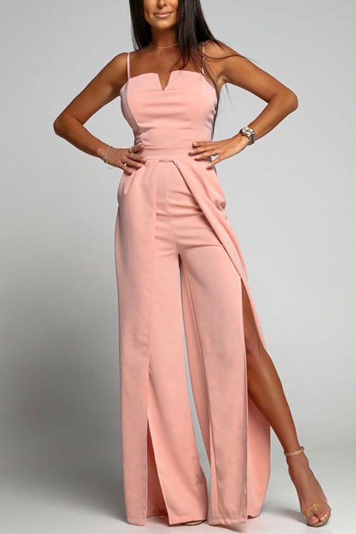 Valenzora | High Waist Slit Flowing Wide Leg Cami Jumpsuit