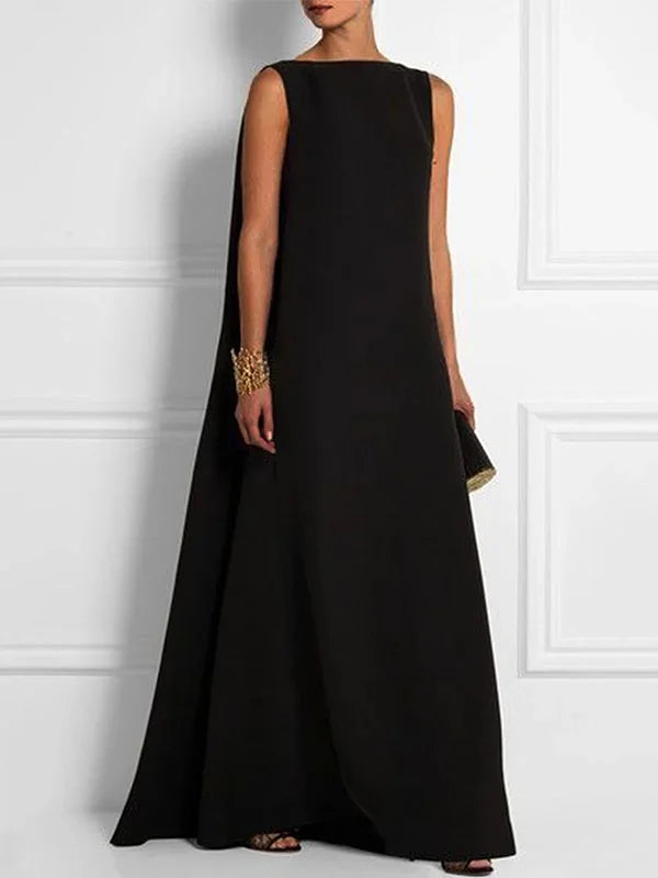Valenzora | Wide, Simple, Solid Color, Sleeveless, V-Neck, Long Wide Dress