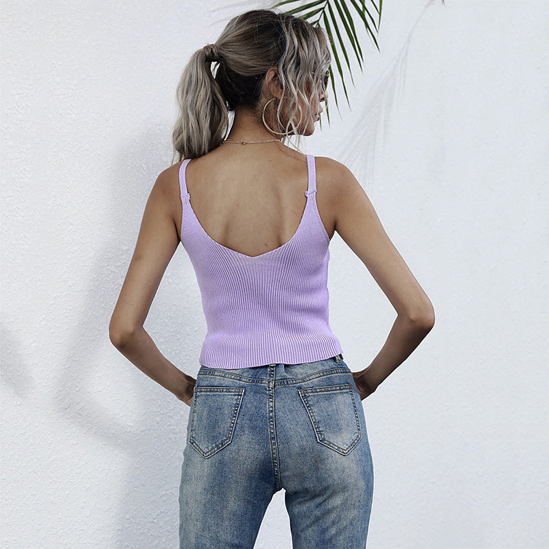 Women's casual tank top with full button placket and ribbed texture, size S