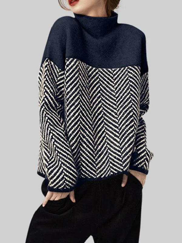 Valenzora | Damen Rollkragenpullover mit zweifarbigem Design