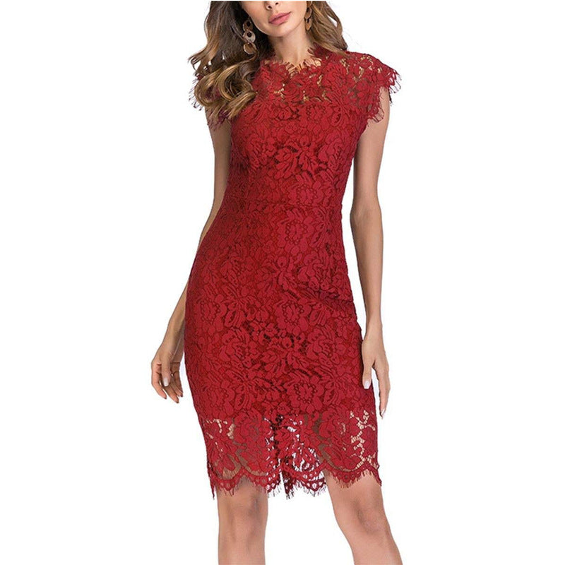 Damen-Scheidenkleid mit romantischer Spitzenborte und taillierter Passform, Größe