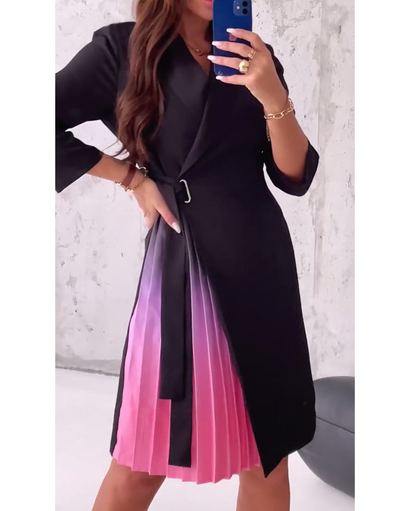 Valenzora | Stylish pleated dress with waist belt