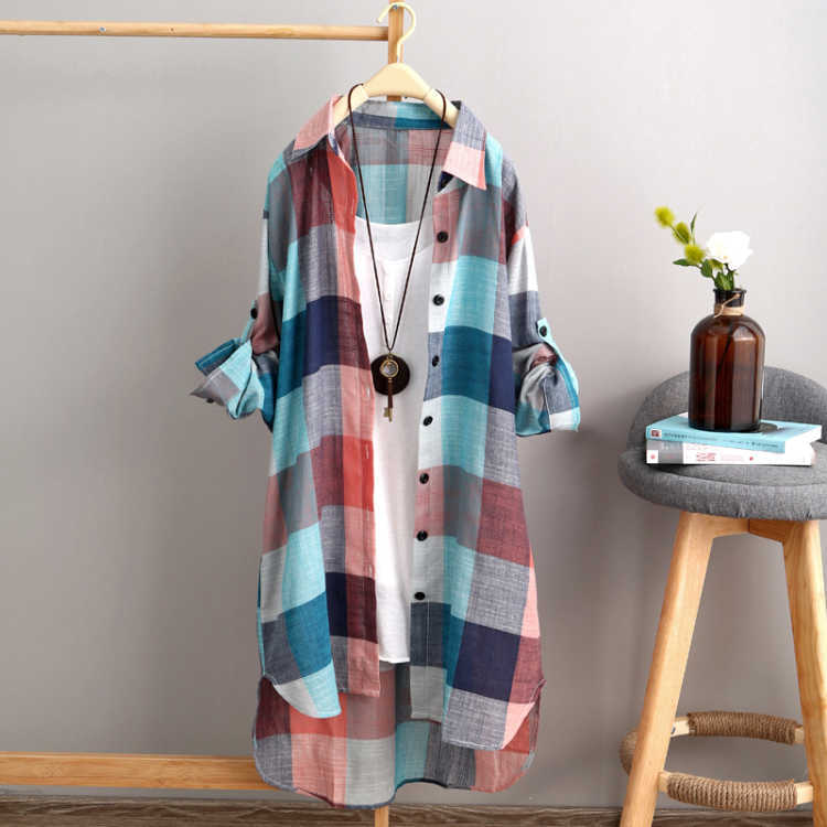 Damen-Freizeitbluse, kariert, in Oversize-Passform mit praktischen Taschen, Größe S