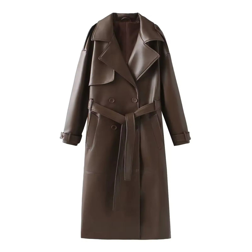 Valenzora | Elegant Leather Trench Coat Autumn Chic