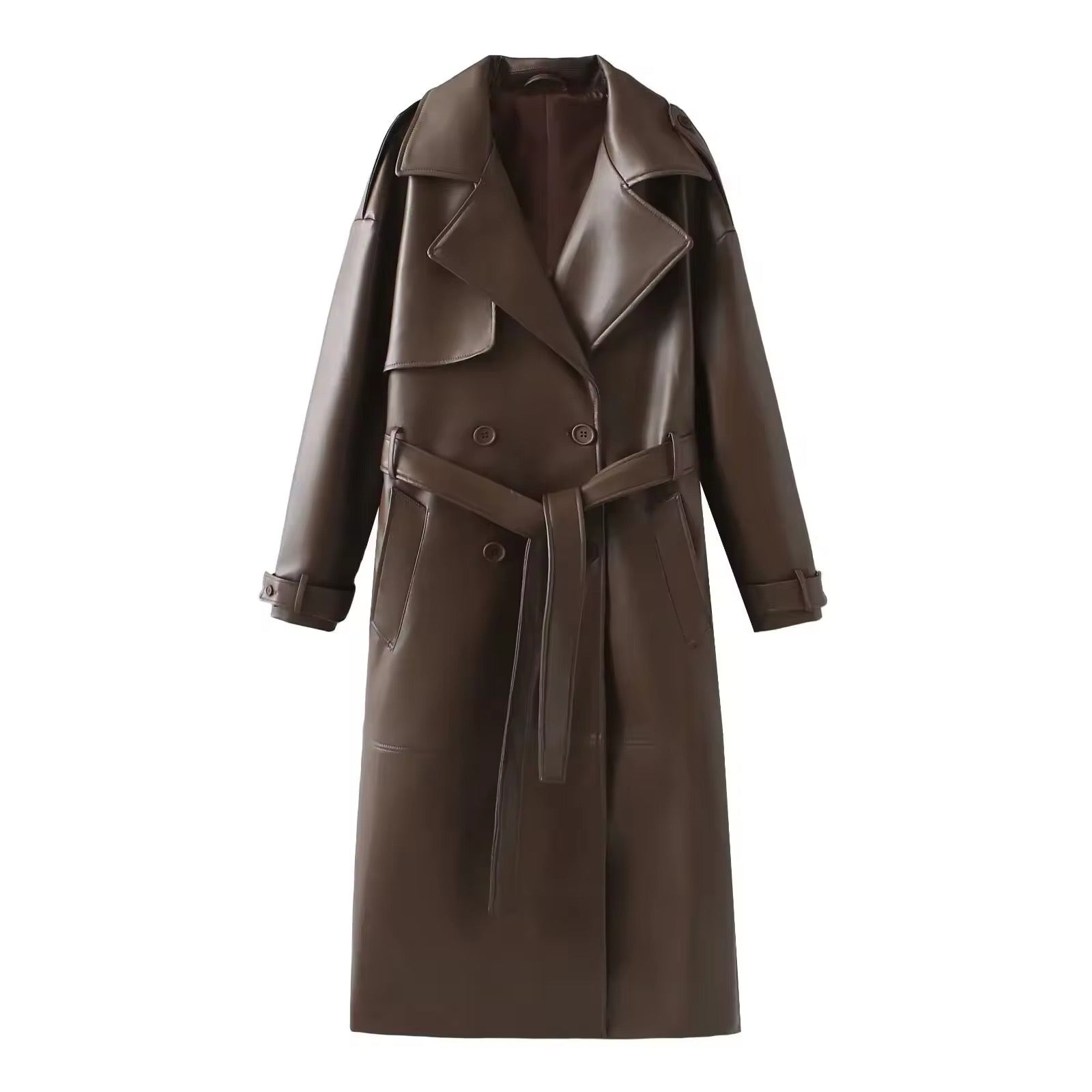 Valenzora | Elegant Leather Trench Coat Autumn Chic