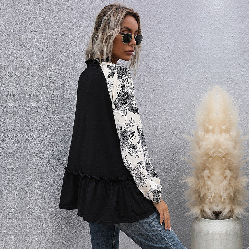 Women's hooded sweatshirt with floral design and peplum cut, size S