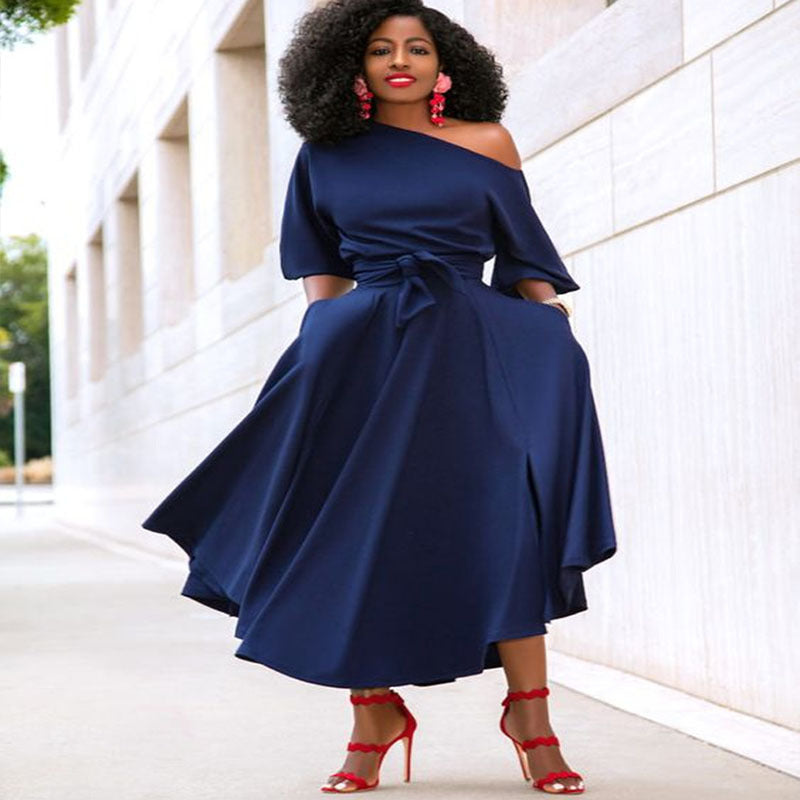 Valenzora | One-shoulder tie belt slim fit midi dress