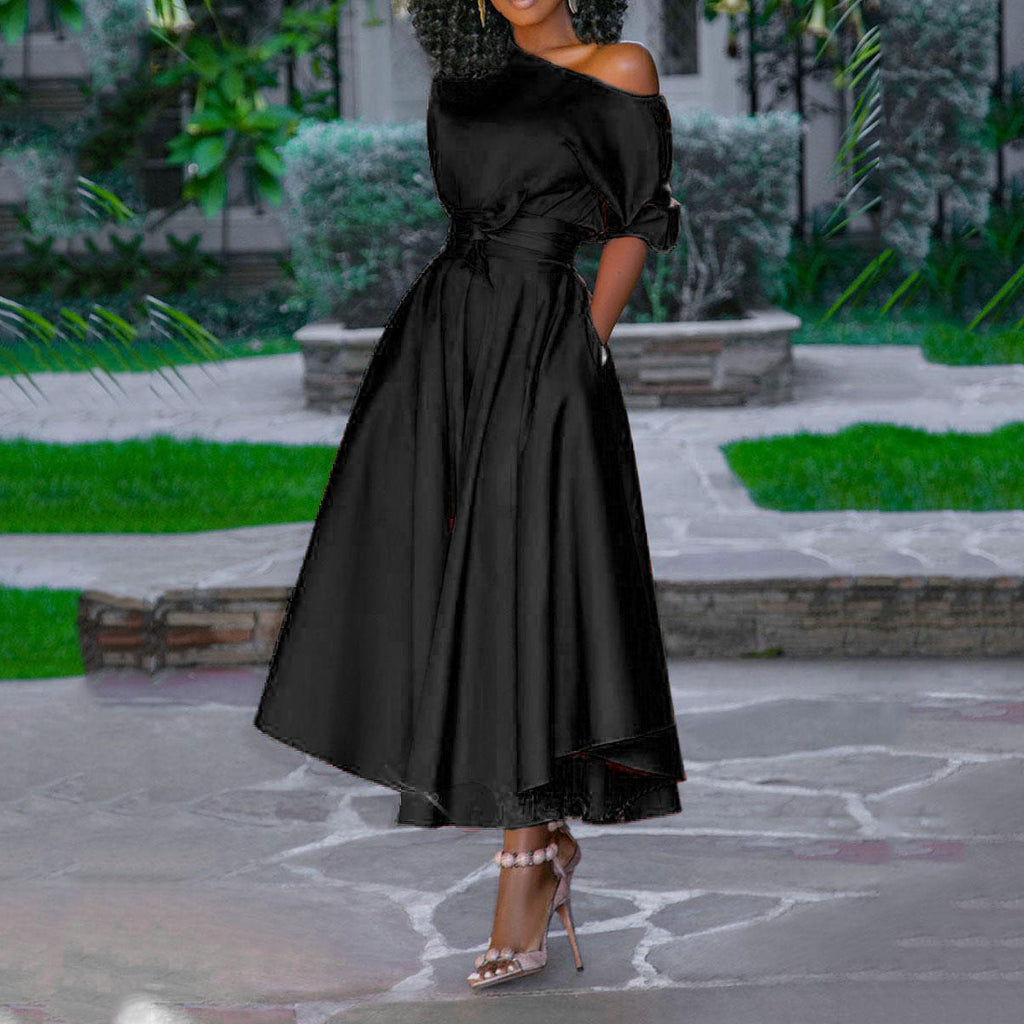 Valenzora | One-shoulder tie belt slim fit midi dress