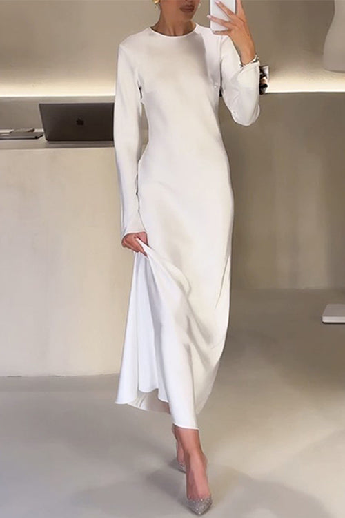 Valenzora | Rosiedress Round Neck Long Sleeve Satin Maxi Party Dress