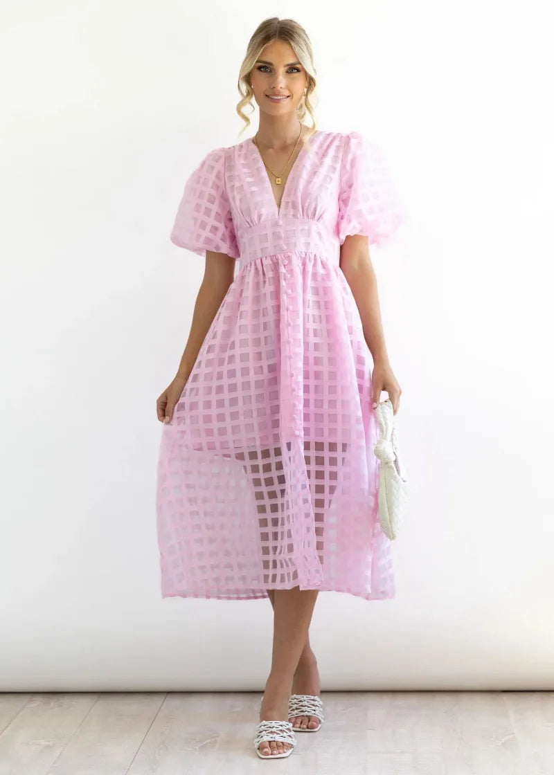 Valenzora | Puff Sleeve Midi Dress