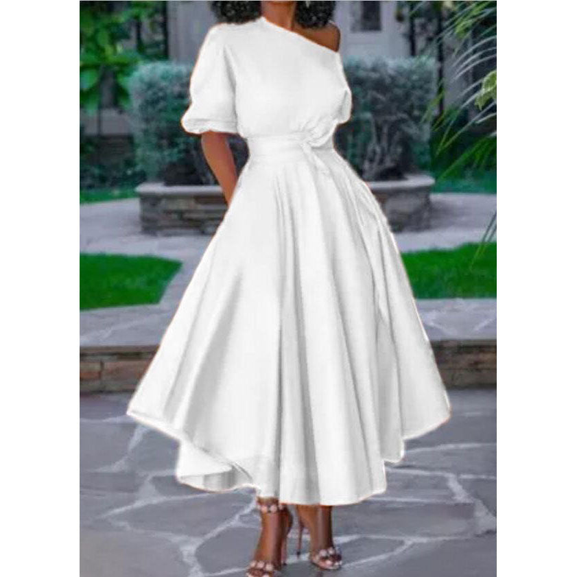 Valenzora | One-shoulder tie belt slim fit midi dress