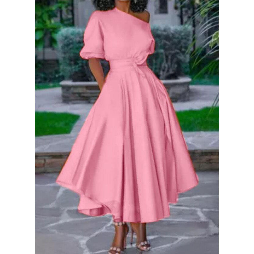 Valenzora | One-shoulder tie belt slim fit midi dress