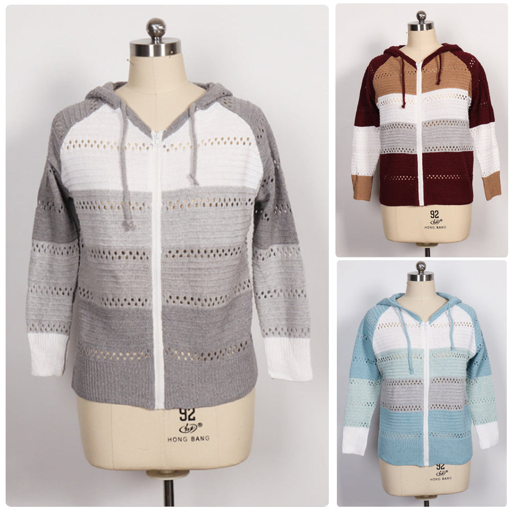 Valenzora | Contrast-colored knit zip lightweight hoodie