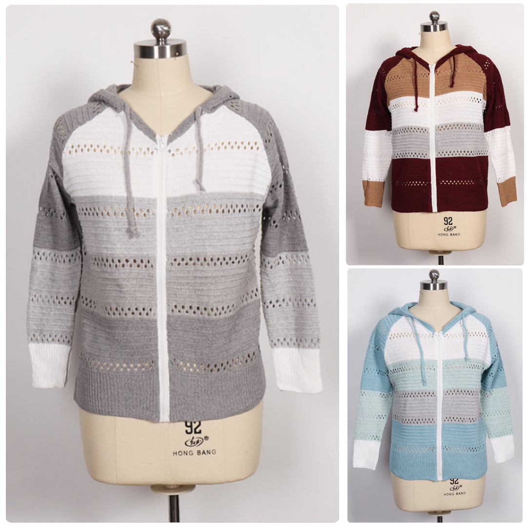 Valenzora | Contrast-colored knit zip lightweight hoodie