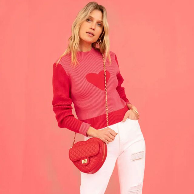 Valenzora | Gerippter Strickpullover mit Herz-Intarsie