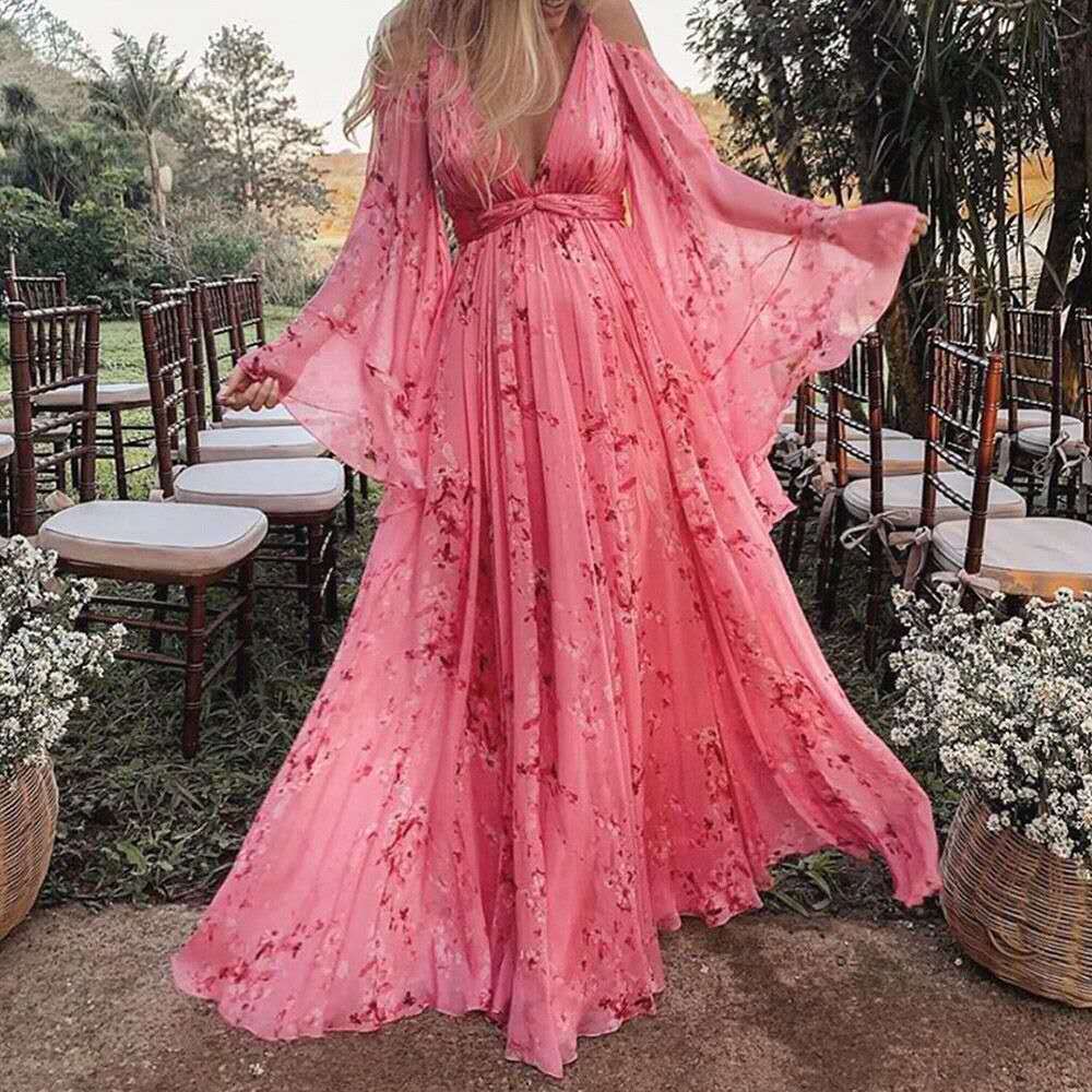 Valenzora - Chiffonkleid mit ausgestellten Ärmeln