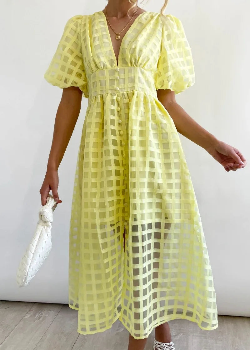 Valenzora | Puff Sleeve Midi Dress
