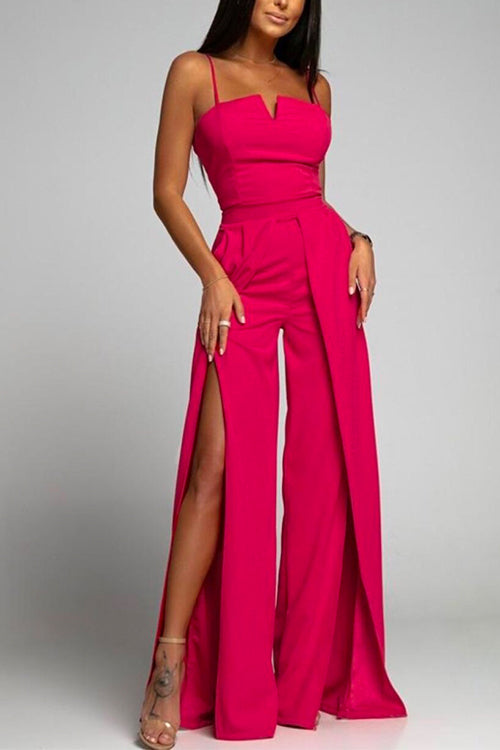 Valenzora | High Waist Slit Flowing Wide Leg Cami Jumpsuit