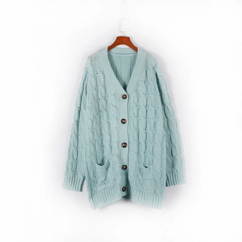 Valenzora | Damen-Wollstrickjacke mit Zopfmuster und Holzknöpfen, lockere Passform