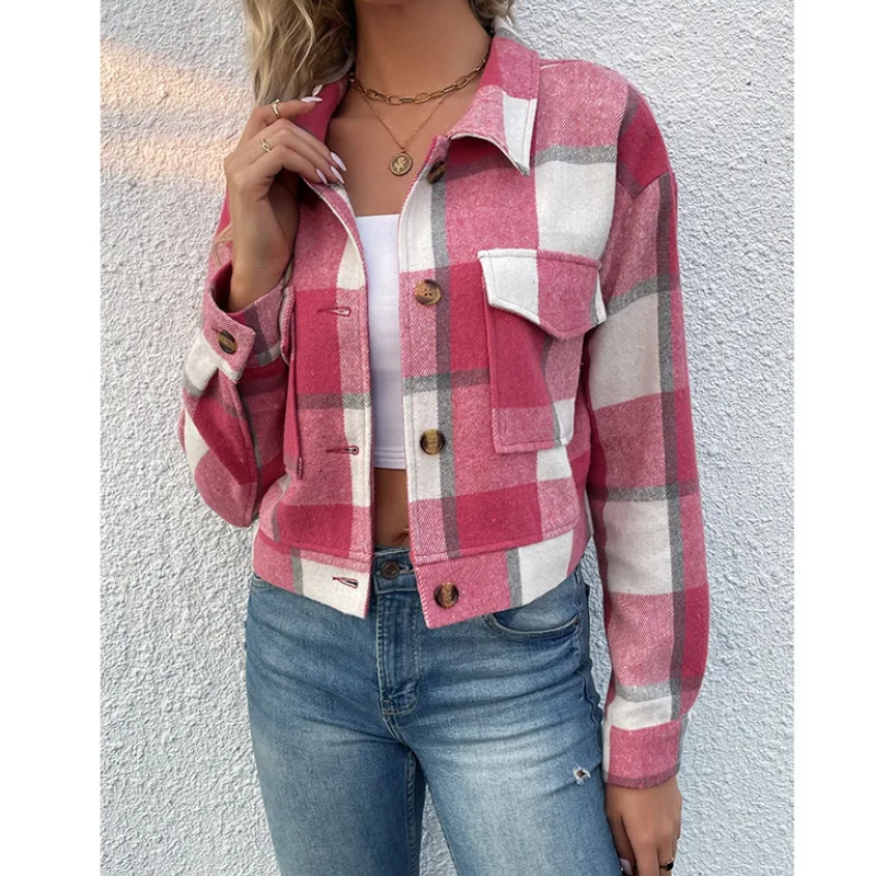 Valenzora | Long-sleeved bomber jacket with check pattern and buttons