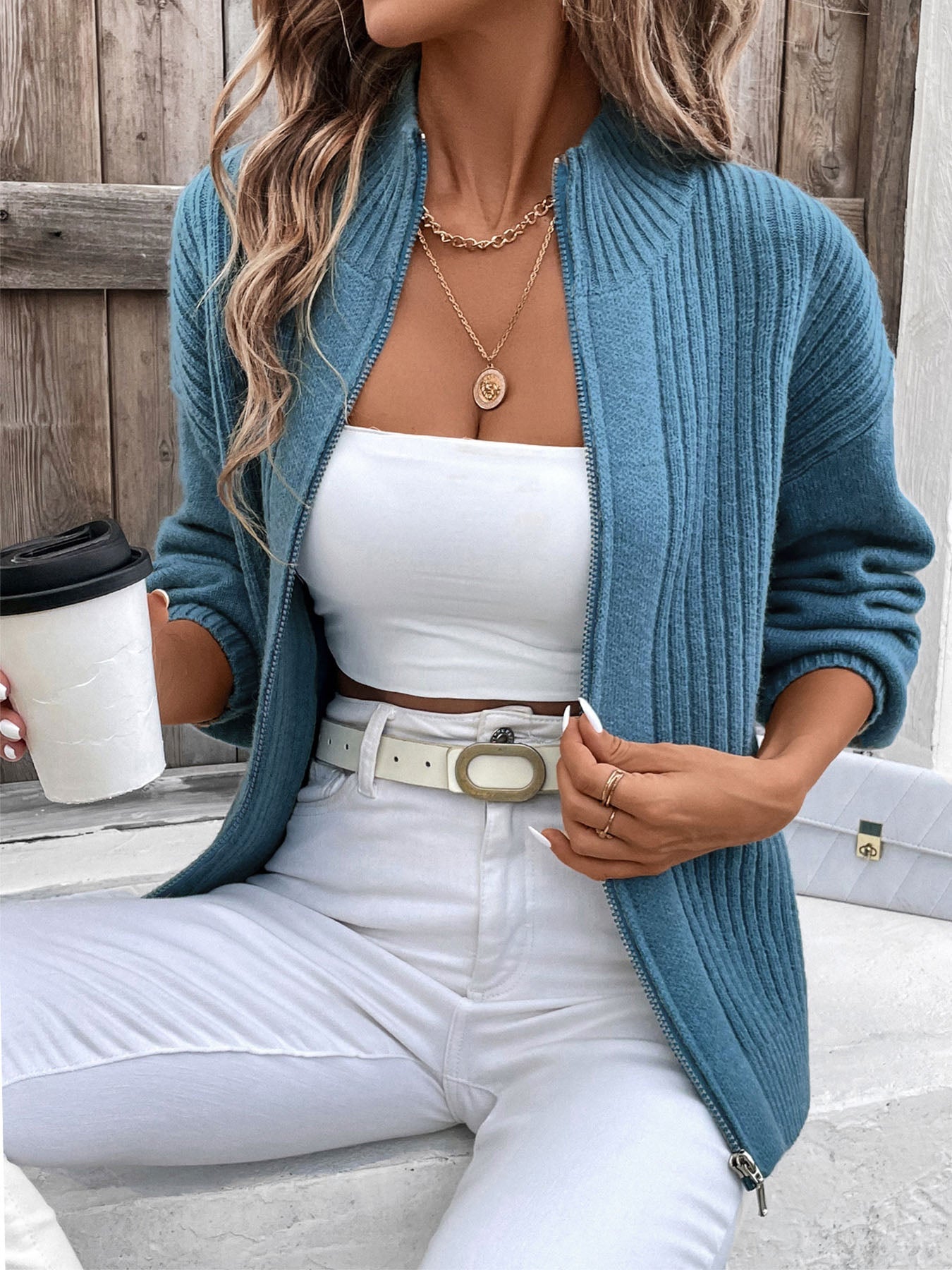 Valenzora | Perfee Langarm-Strickjacke mit Reißverschluss